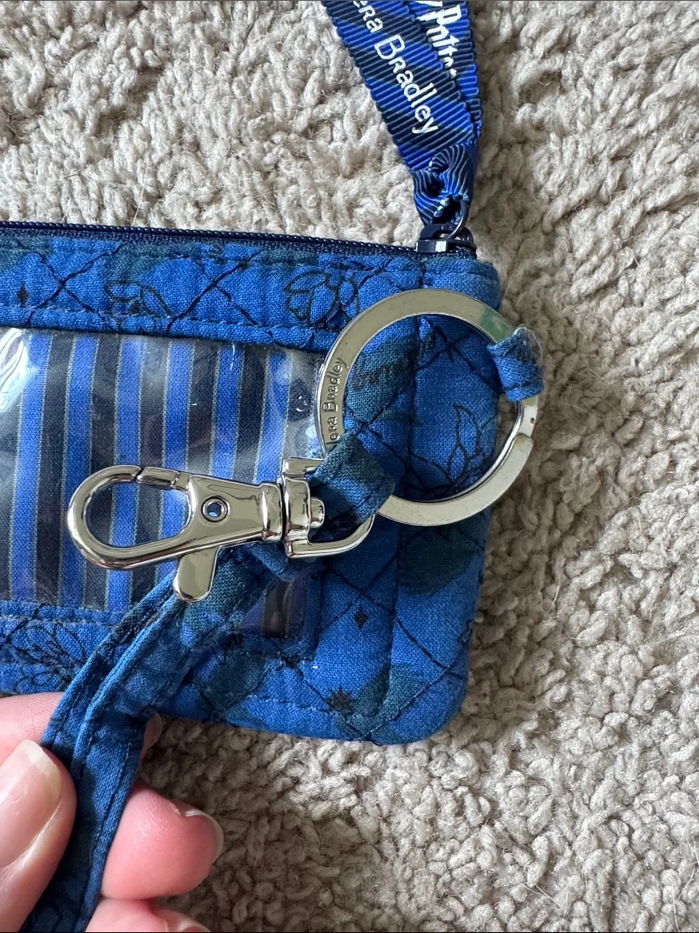 Vera Bradley Blue Quilted ID Lanyard Card Holder